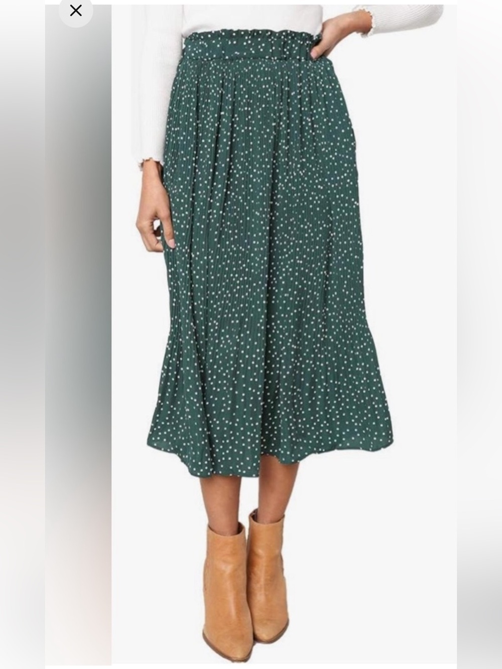 EXLURA Green & White Polka Dot Pleated Skirt Size Medium